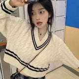 V-Cut Cropped Sweater for Women Knitted Style in Japanese