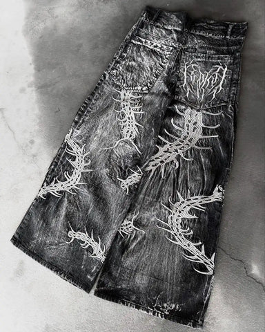 Gothic Retro Centipede-Design Softer Oversized Jean