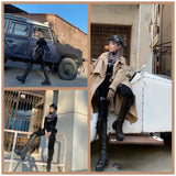 Damen Kniehohe Gothic Stiefel mit Schnürung und Reißverschluss-Tasche