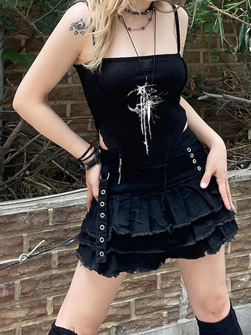 Stylish Acubi Mini Skirt with Rips and Ruffles