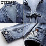 Denim jacket with Chinoiserie embroidery Alternative fashion for E-Girl