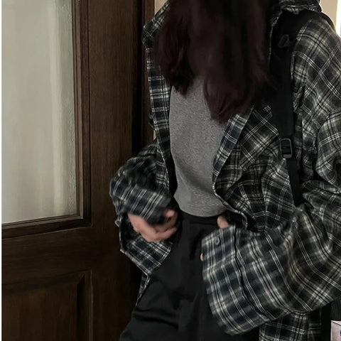 Oversized Karo Shirts for Women Grunge Fashion