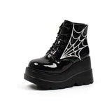 Gothic Spider Print Ankle Boots with High Heels