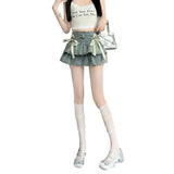 フリルとピンクの甘くてセクシーなデニムスカートショートパンツ