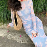 Y2K Maxi Dress with Rose Pattern for Women