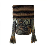 Off-Shoulder Patchwork T-Shirt for Women Indie Aesthetic