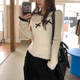 Korean style white knitted sweater in Black and white