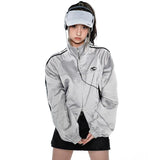 Cyber Y2K Silver Jacket with Double Zipper