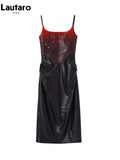 Gothic Spaghetti Strap Midi Dress Made of PU Leather with Studs