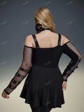 Black Gothic Dress with Zipper and Net Sleeves