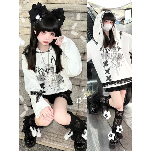 Hoodie in Japanese subculture style with anime motifs