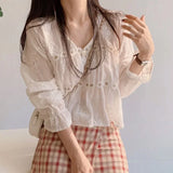 White blouse with V-neck & trumpet sleeves in Korean style