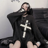 Gothic Oversize Pullover with Cross Motif Japanese Style