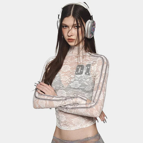 Y2K Lace-Top with Embroidered Logo 0