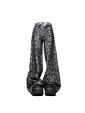 Y2K Print Jeans Aesthetic Black and Gray