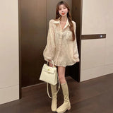 E-girl Casual Black Lace Blouse with Scarf