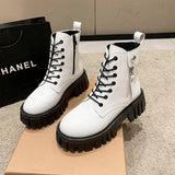 Stylish white chunky boots with lacing Perfect for goths