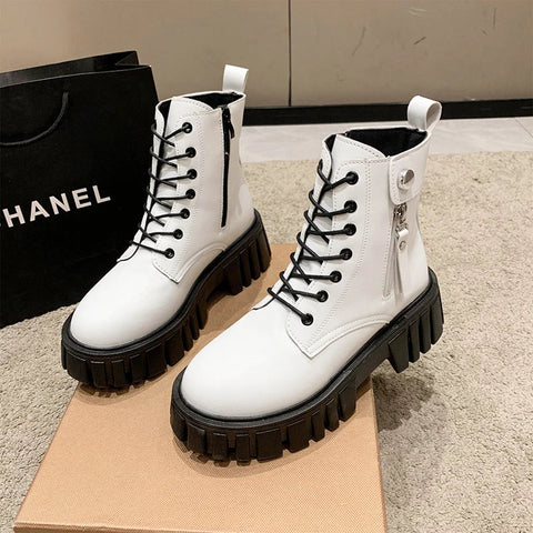 Stylish white chunky boots with lacing Perfect for goths