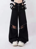 Sexy Techwear Cargo Pants with Wide Legs and High Waist for Women