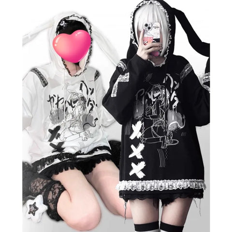Hoodie in Japanese subculture style with anime motifs