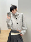 Gray striped cardigan in Korean style crop design