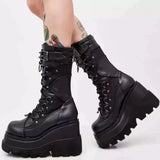 Buy simple black platform boots in punk-witch style