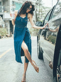 Denim Midi Dress with Pockets Perfect in 90s Style