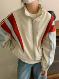 Patchwork bomber jacket for women in Y2K style zipper windbreaker