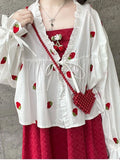 Kawaii Summer Cardigan with Strawberry Embroidery in Indie Style