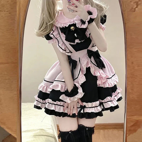 Kawaii Gothic Lolita Dress Black-Pink Maid