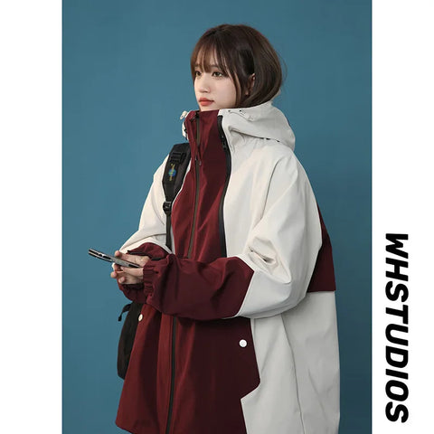 Autumn Windbreaker for Women Patchwork Streetwear in Korean Style