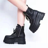 Women Platform Wedges Boots Gothic Look with Metal Studs and Lacing