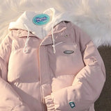 White Cotton Padded Jacket with Pink Hood