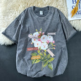Flower Pattern Graphic T-Shirt dark green