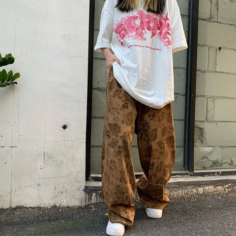 花柄ストッキング 茶色または黒