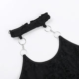 Black Crop Top in Vintage Cyberpunk Style