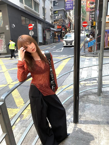 Transparent Long Sleeve Shirt in E-Girl Style with Vintage Flair