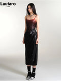 Gothic Spaghetti Strap Midi Dress Made of PU Leather with Studs