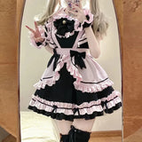 Kawaii Gothic Lolita Dress Black-Pink Maid
