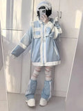Japanese Patchwork Coat for Women Blue and White