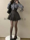 3-piece E-girl Rock Set: Short Coat, Pleated Skirt & Striped Shirt