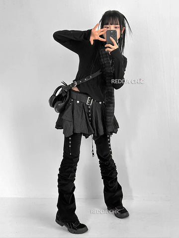 Vintage Black Pleated Trousers – Trendy Y2K Style Bootcut Jeans