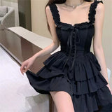 Gothic Black Ruffled Slip Dress Sexy Streetwear in Punk Style for Alternative Fashion Lovers**