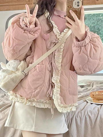 Kawaii Oversize-Daunenjacke mit Rüschen