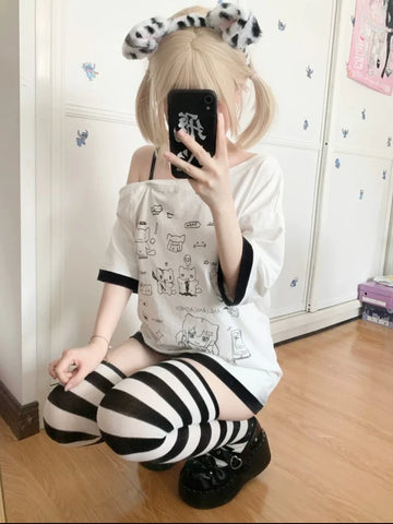 Kawaii Cute T-Shirt in Harajuku Style with Manga Print