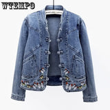 Denim jacket with Chinoiserie embroidery Alternative fashion for E-Girl