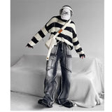 Unisex-Hose e-girl weiß und schwarz verwaschener Baggy -Schnitt