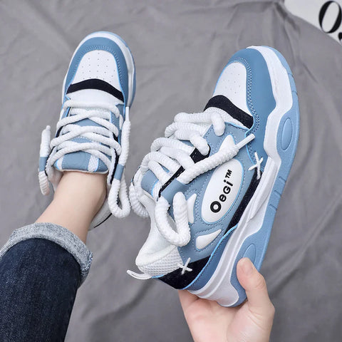 Stylish E-Girl Sneakers in Blue with Thick Sole