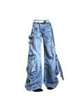Cargo-Baggy-Jeans with a faded look and Y2k stripes