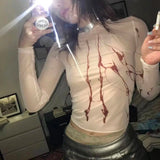 Gothic Grunge Mesh Top with Bloody Accents